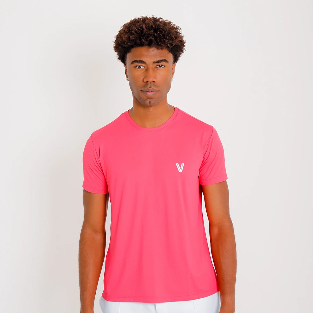 Camisetas Poliamida Esportiva masculina rosa-escuro Vistorr, vista frontal, logo V bordado no peito.