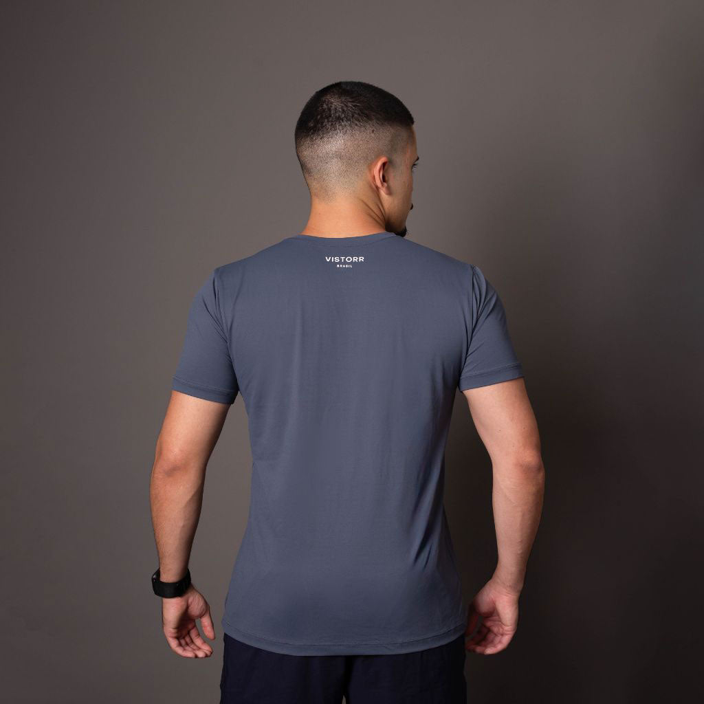 Camiseta Poliamida Cinza Masculina com Logo V