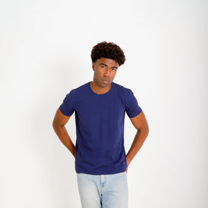 camisetas algodão egípcio masculina azul marinho — vista frontal