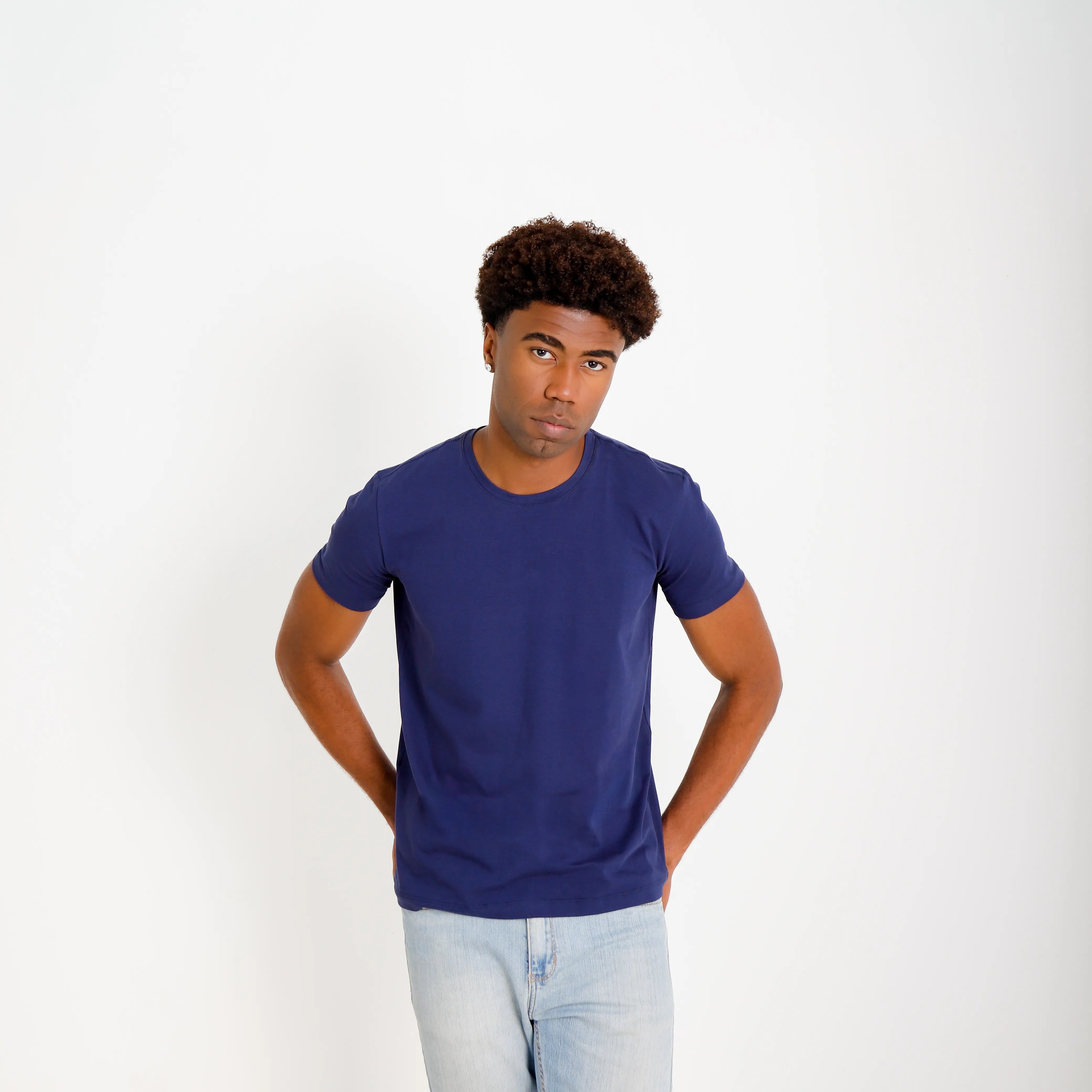 camisetas algodão egípcio masculina azul marinho — vista frontal