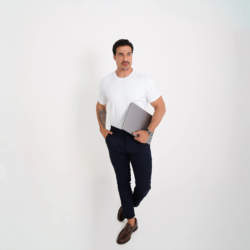 camiseta algodão egípcio masculina branca — vista frontal