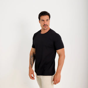 camiseta algodão egípcio masculina preta — vista frontal — logo Vistorr no peito