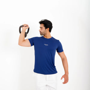 camisetas poliamida masculina azul marinho vista frontal — logo Vistorr Brasil no peito