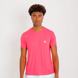 Camisetas Poliamida Esportiva masculina rosa-escuro Vistorr, vista frontal, logo V bordado no peito.