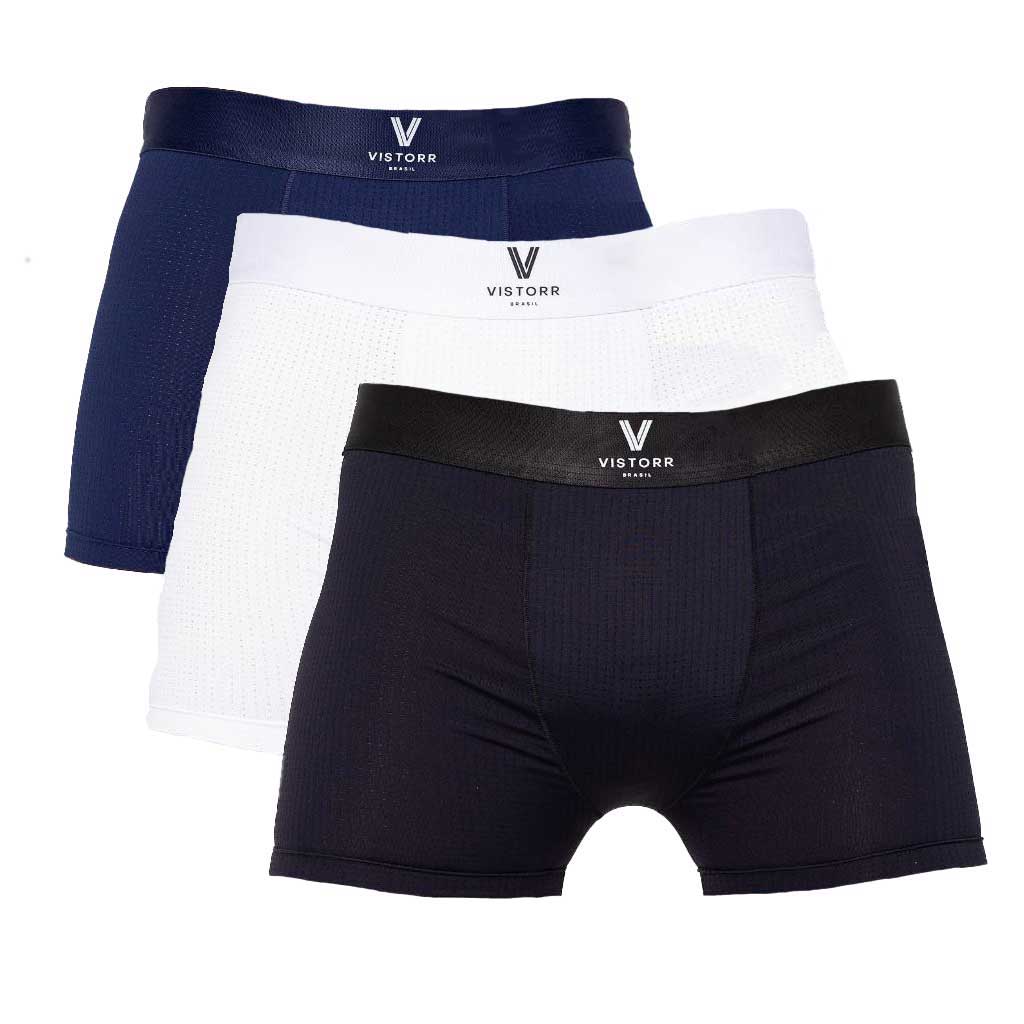 cuecas masculina poliamida azul marinho — vista frontal — cós Vistorr Brasil